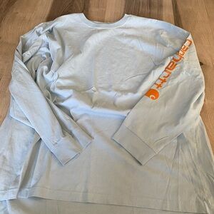 Carhartt Light Blue Shirt with Orange Sleeve Logo